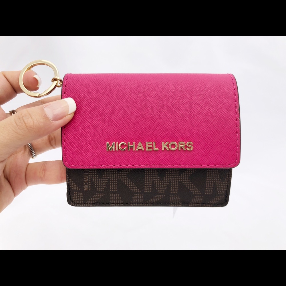 NWT Michael Kors Card Holder Brown Pink Key - Picture 2 of 7